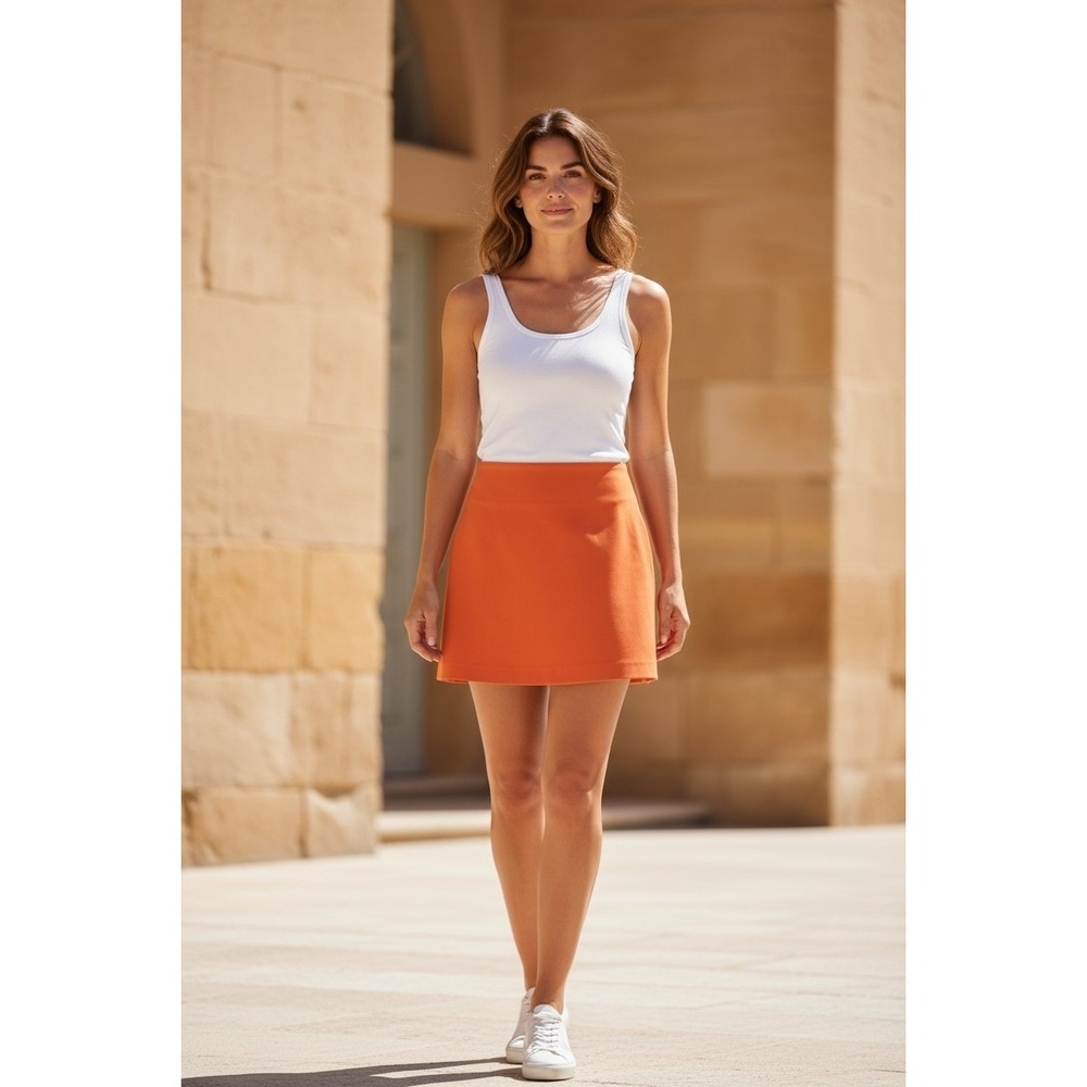 Zara Orange A Line Mini Skirt Womens M Mod Y2K Dopamine Dressing Chic Retro Mod - Picture 2 of 6